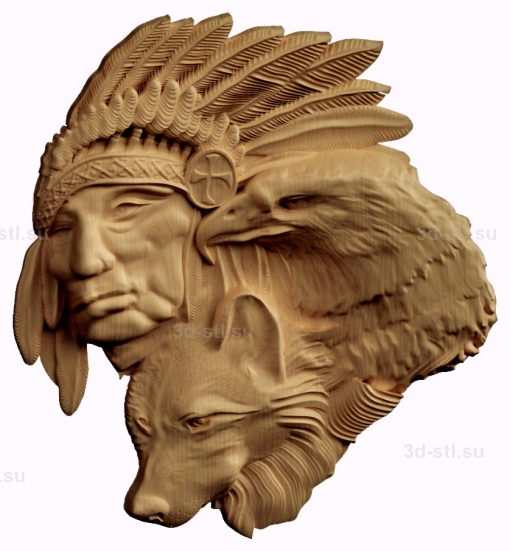 stl model relief Indian, wolf and eagle