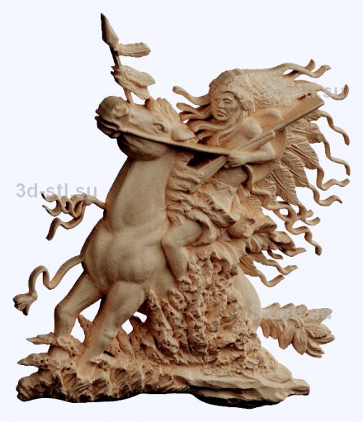 3d STL model-Indian on horseback bas-relief № 74