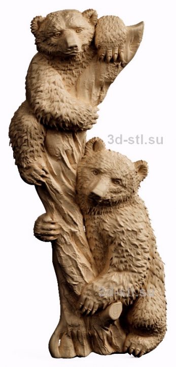 3d stl model-bas-relief of a bear on the trunk