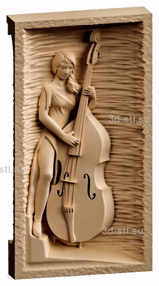 3d stl model-Girl with double bass panel № 1015