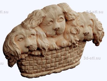 3d STL model-puppies in a basket panel № 1037