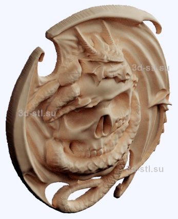 3d STL model-dragon with skull panel № 1062