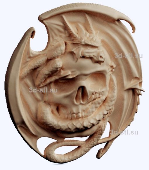 3d STL model-dragon with skull panel № 1062