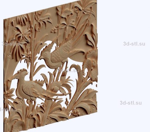 3d STL model-pheasants and flowers panel № 1086