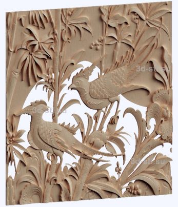 3d STL model-pheasants and flowers panel № 1086