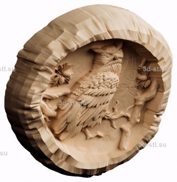 3d stl model-panel Owl in a log