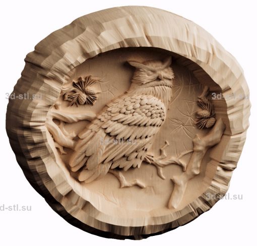 3d stl model-panel Owl in a log