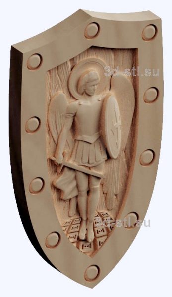 3d STL model-Archangel Michael in a panel shield