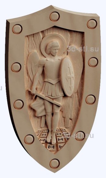 3d STL model-Archangel Michael in a panel shield